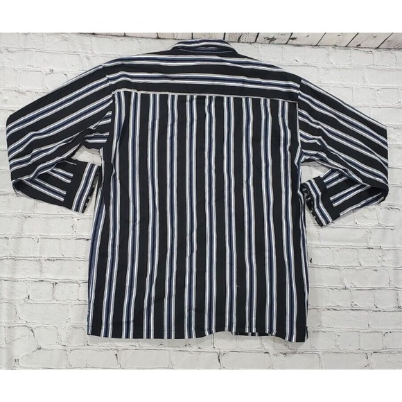 Sean John Black White Striped Button Up Collared Thick Shirt MENS SIZE LARGE - Picture 6 of 6